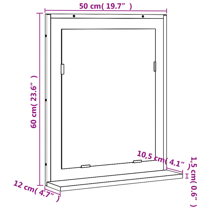 Oglindă baie cu raft stejar sonoma 50x12x60 cm lemn prelucrat WALTI