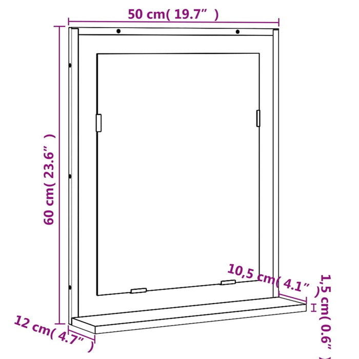 Oglindă baie cu raft stejar maro 50x12x60 cm lemn prelucrat WALTI