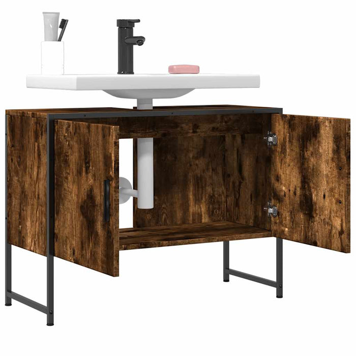 Dulap chiuveta de baie stejar fumuriu 80x33x60 cm lemn compozit - WALTI WALTI