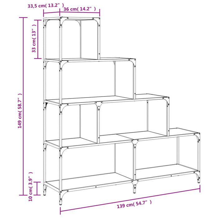 Bibliotecă cu 4 niveluri stejar fumuriu 139x33,5x149 cm lemn - WALTI WALTI