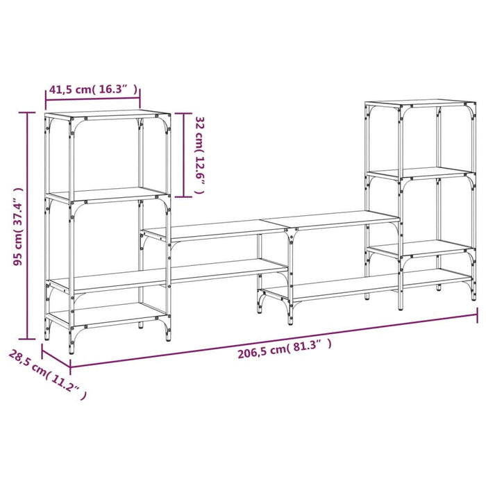 Dulap TV, stejar fumuriu, 206,5x28,5x95 cm, lemn prelucrat - WALTI WALTI