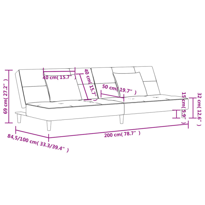 Canapea extensibilă cu 2 locuri, 2 perne, gri deschis, textil - WALTI WALTI