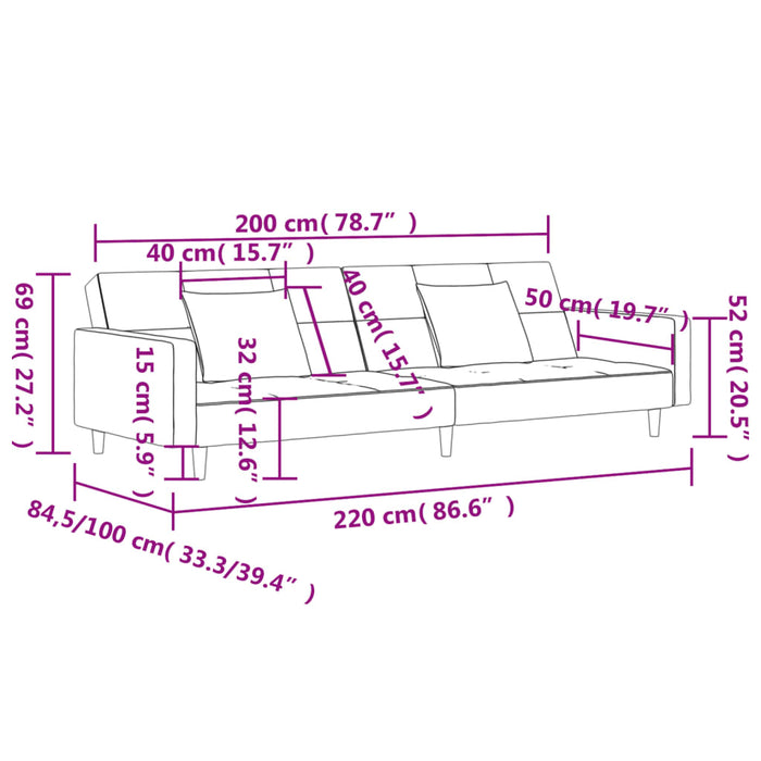 Canapea extensibilă cu 2 locuri, 2 perne, gri deschis, textil - WALTI WALTI