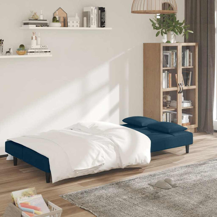 Canapea extensibilă cu 2 locuri, 2 perne, albastru, catifea - WALTI WALTI