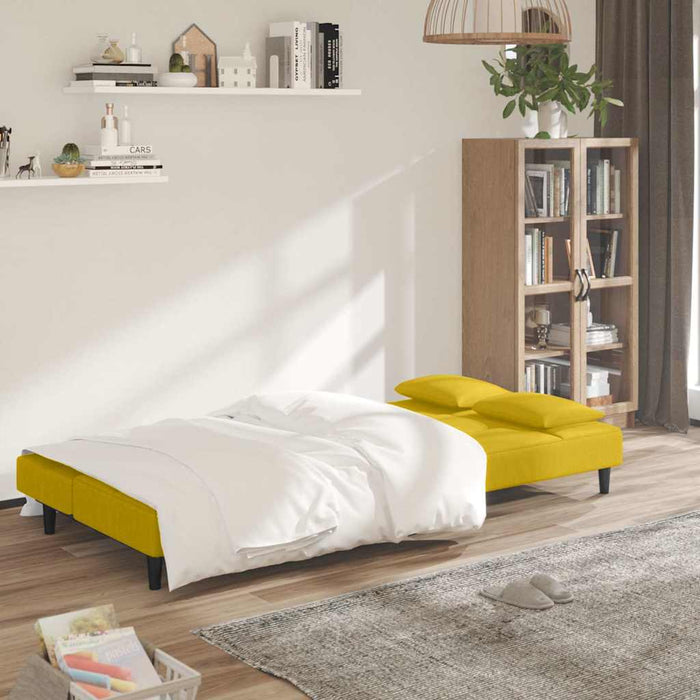 Canapea extensibilă cu 2 locuri, 2 perne, galben, catifea - WALTI WALTI