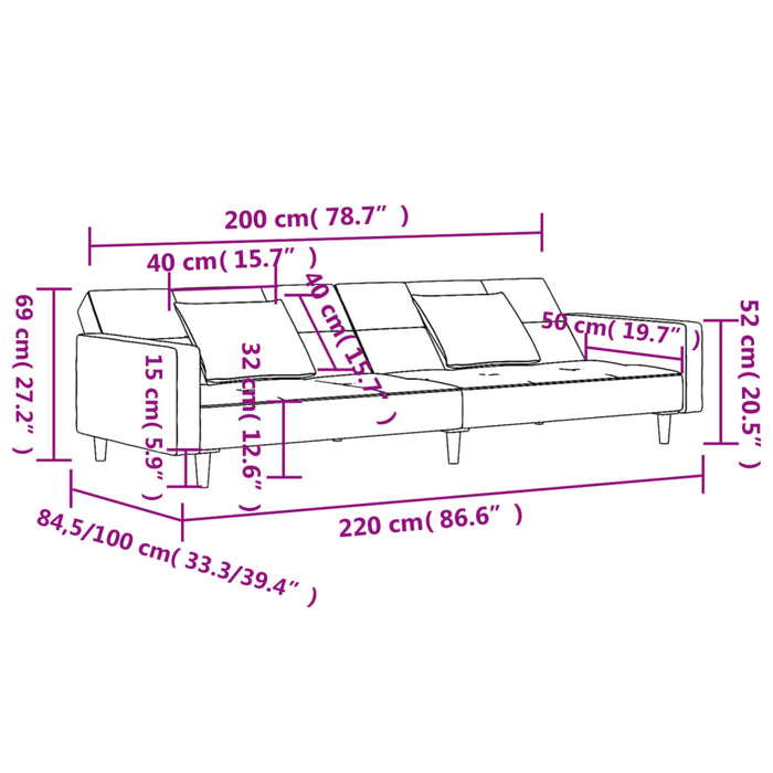 Canapea extensibilă cu 2 locuri, 2 perne, negru, catifea - WALTI WALTI