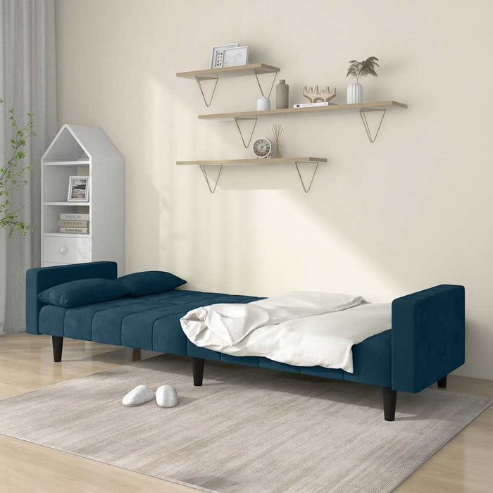 Canapea extensibilă cu 2 locuri, 2 perne, albastru, catifea - WALTI WALTI