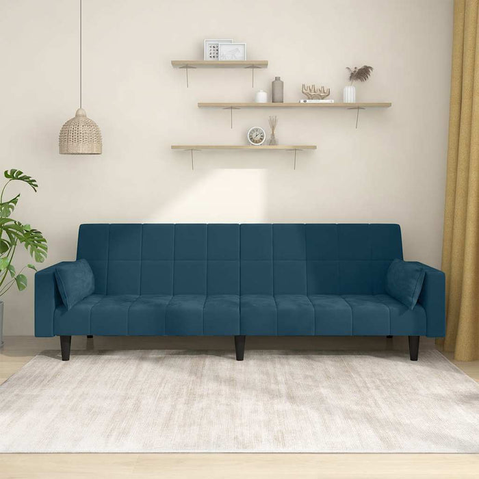 Canapea extensibilă cu 2 locuri, 2 perne, albastru, catifea - WALTI WALTI