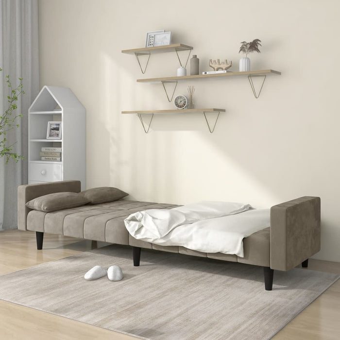 Canapea extensibilă cu 2 locuri, 2 perne, gri deschis, catifea - WALTI WALTI