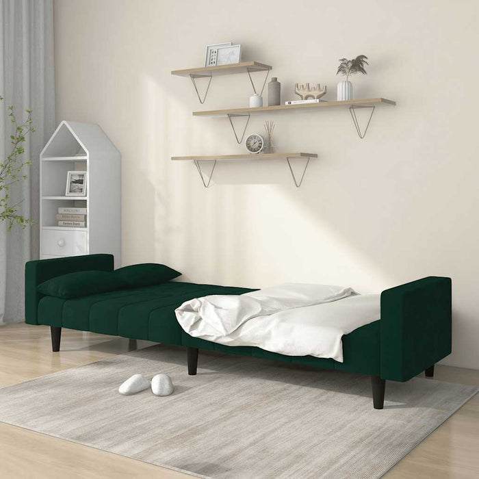 Canapea extensibilă cu 2 locuri, 2 perne, verde închis catifea - WALTI WALTI
