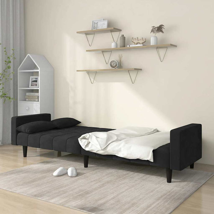 Canapea extensibilă cu 2 locuri, 2 perne, negru, catifea - WALTI WALTI