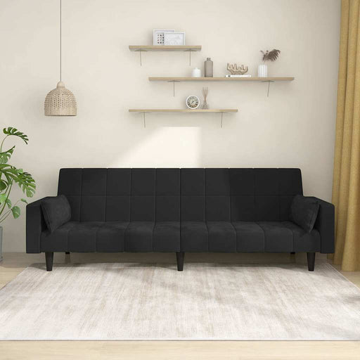 Canapea extensibilă cu 2 locuri, 2 perne, negru, catifea - WALTI WALTI