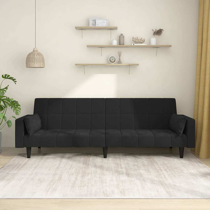 Canapea extensibilă cu 2 locuri, 2 perne, negru, catifea - WALTI WALTI