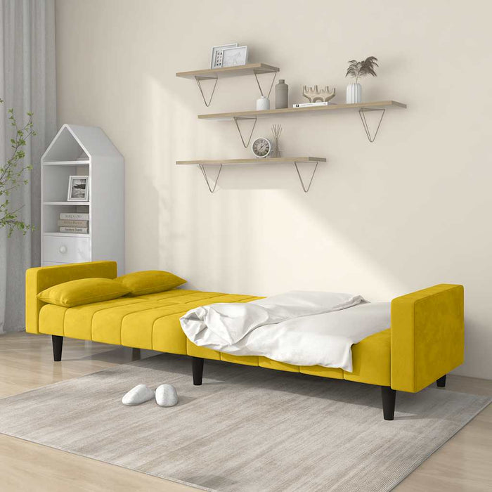 Canapea extensibilă cu 2 locuri, 2 perne, galben, catifea - WALTI WALTI