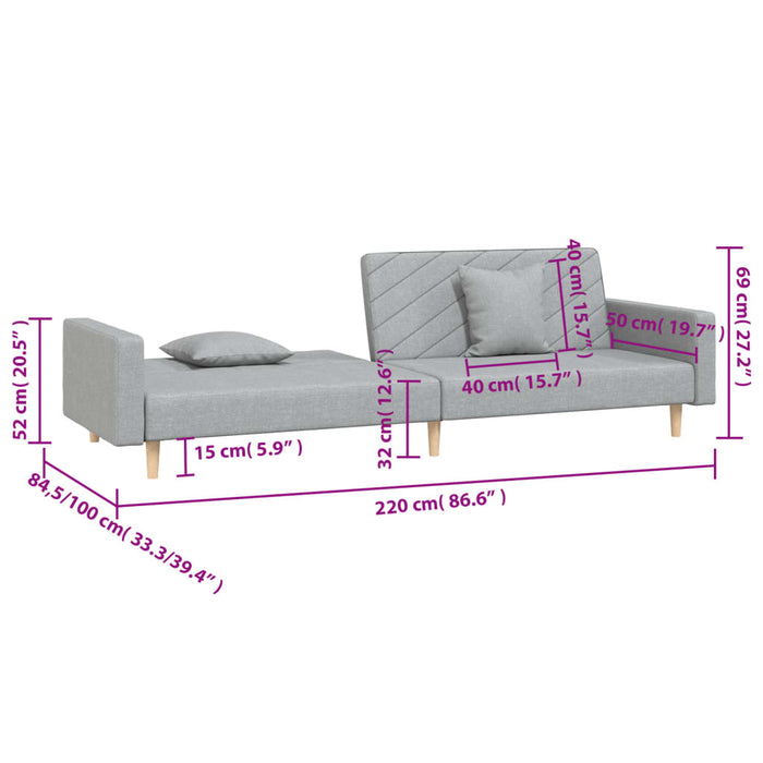 Canapea extensibilă cu 2 locuri, 2 perne, gri deschis, textil - WALTI WALTI
