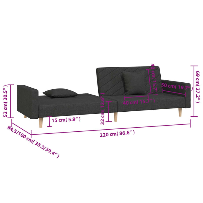 Canapea extensibilă cu 2 locuri, 2 perne, negru, textil - WALTI WALTI