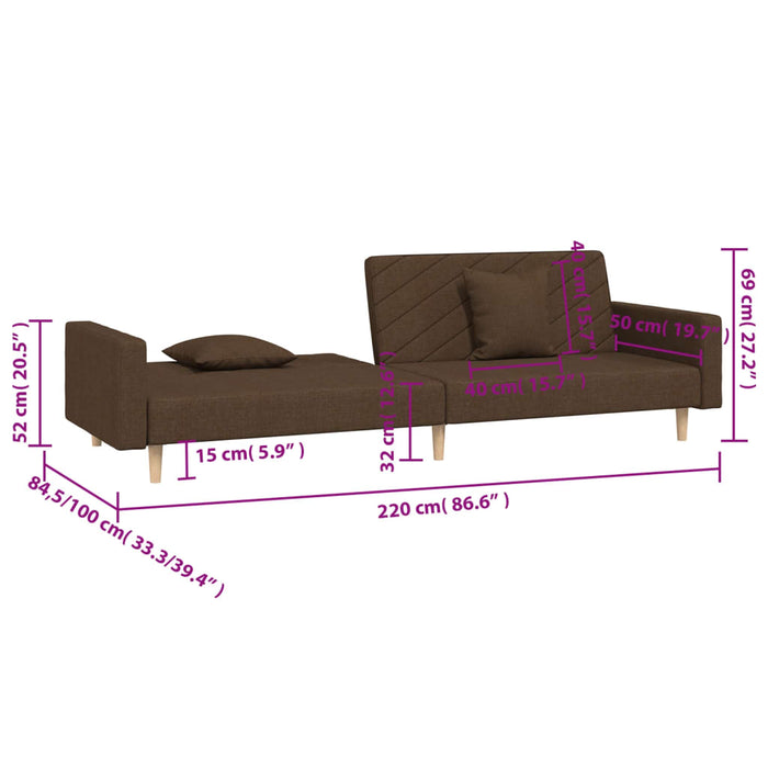 Canapea extensibilă cu 2 locuri, 2 perne, maro, textil - WALTI WALTI
