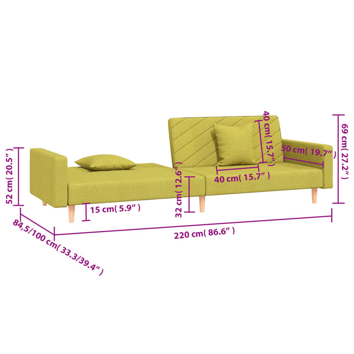 Canapea extensibilă cu 2 locuri, 2 perne, verde, textil - WALTI WALTI