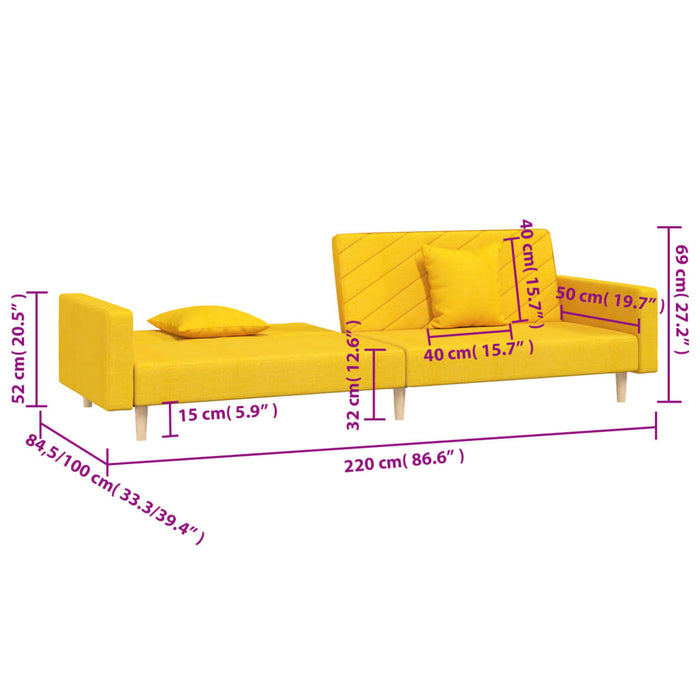Canapea extensibilă cu 2 locuri, 2 perne, galben, textil - WALTI WALTI