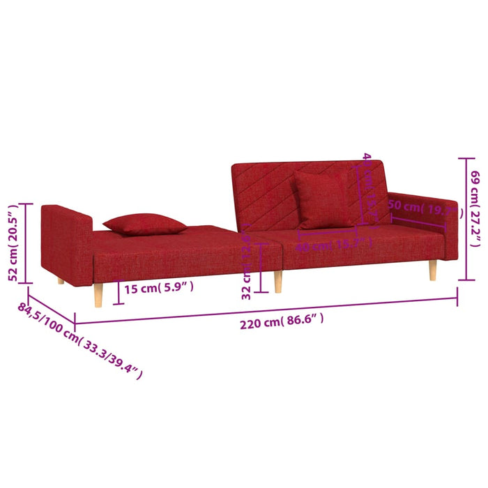 Canapea extensibilă cu 2 locuri, 2 perne, roșu vin, textil - WALTI WALTI