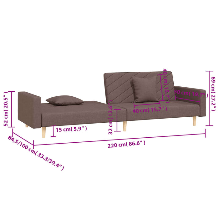 Canapea extensibilă cu 2 locuri, 2 perne, gri taupe, textil - WALTI WALTI