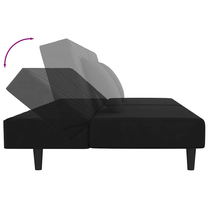Canapea extensibilă cu 2 locuri, 2 perne, negru, catifea - WALTI WALTI