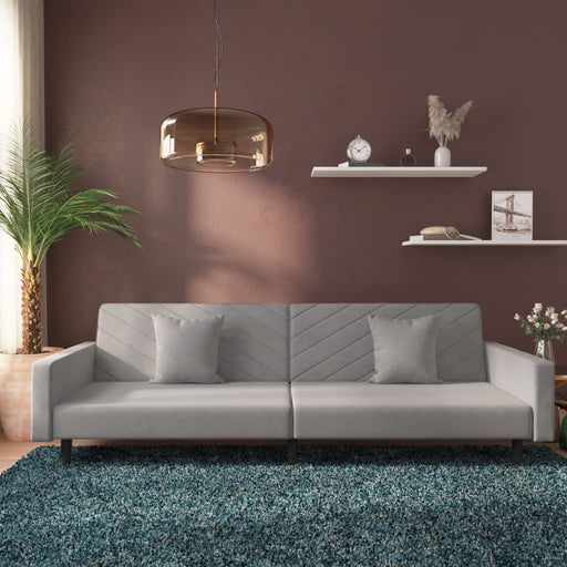 Canapea extensibilă cu 2 locuri, 2 perne, gri deschis, catifea - WALTI WALTI