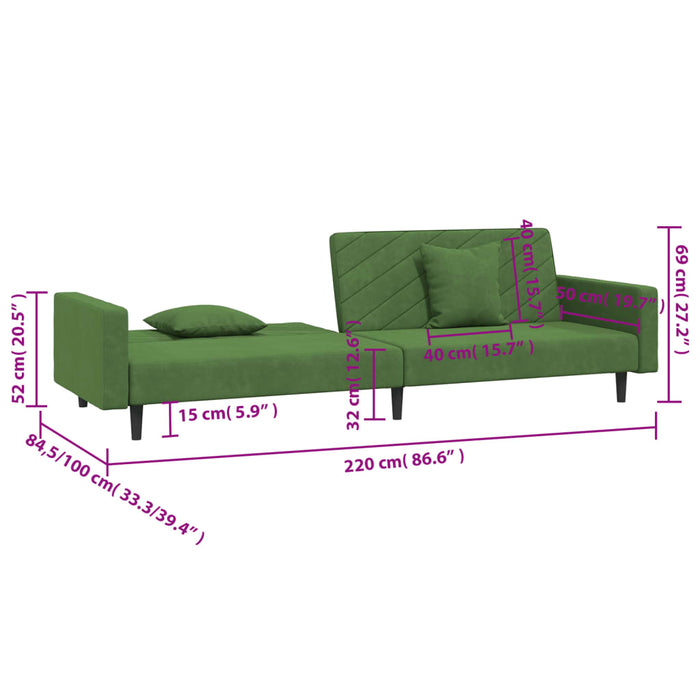 Canapea extensibilă cu 2 locuri, 2 perne, verde închis catifea - WALTI WALTI
