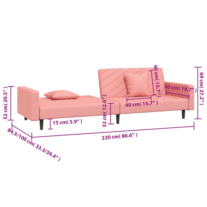 Canapea extensibilă cu 2 locuri, 2 perne, roz, catifea - WALTI WALTI