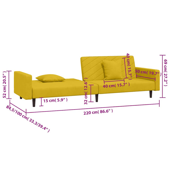 Canapea extensibilă cu 2 locuri, 2 perne, galben, catifea - WALTI WALTI
