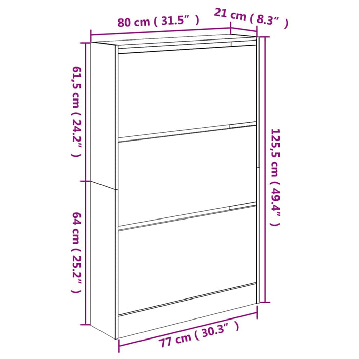 Pantofar, alb, 80x21x125,5 cm, lemn compozit - WALTI WALTI