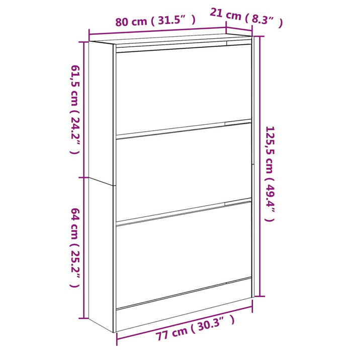 Pantofar, stejar fumuriu, 80x21x125,5 cm, lemn compozit - WALTI WALTI