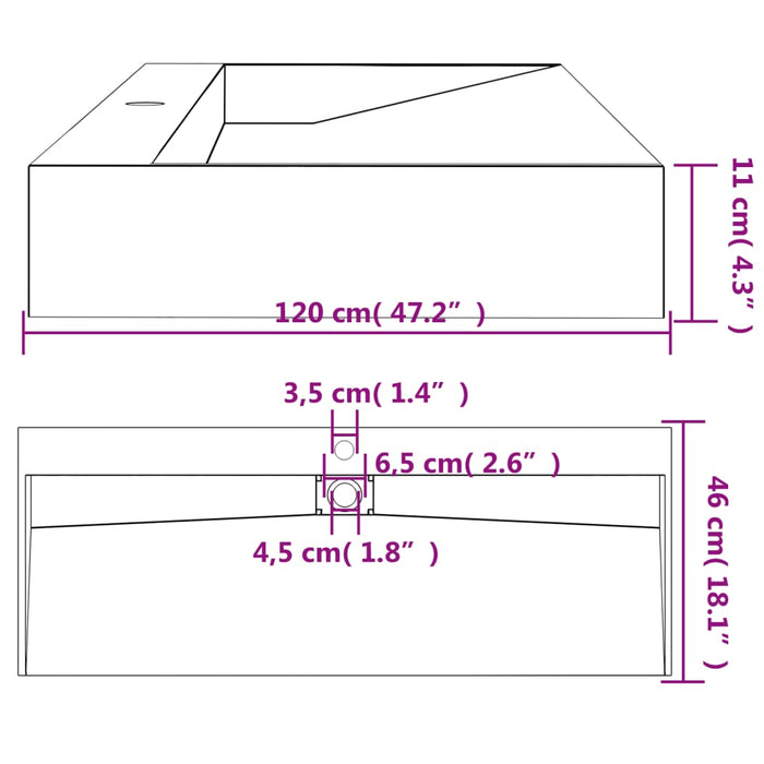 Lavoar antracit 120x46x11 cm conglomerat turnat mineral/marmură - WALTI WALTI