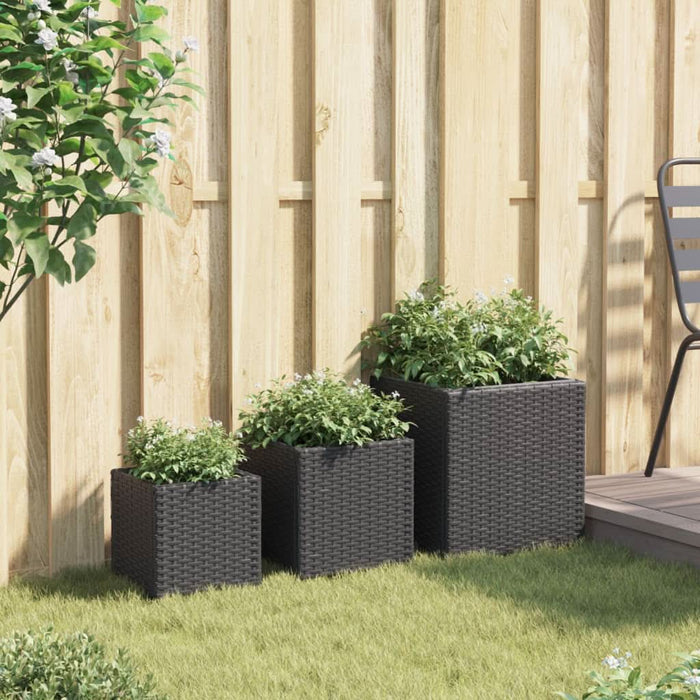 Jardiniere de grădină, 3 buc., negru, poliratan - WALTI WALTI
