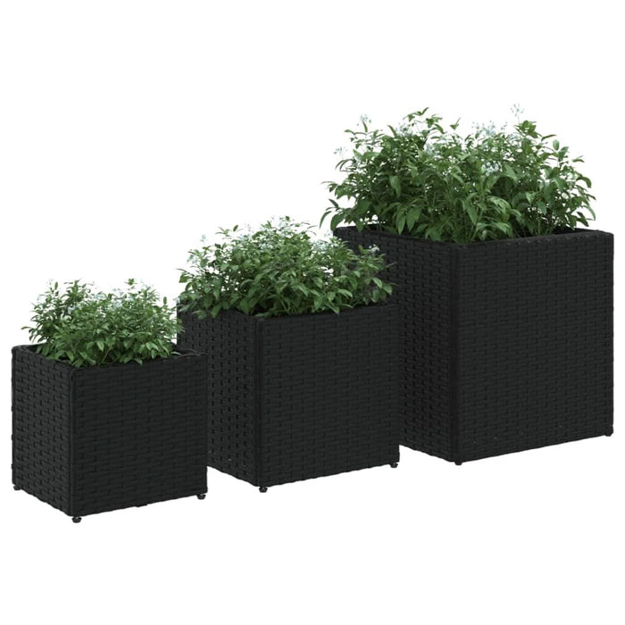 Jardiniere de grădină, 3 buc., negru, poliratan - WALTI WALTI