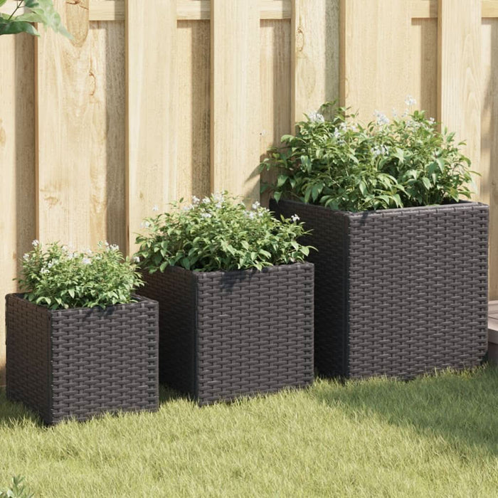 Jardiniere de grădină, 3 buc., negru, poliratan - WALTI WALTI