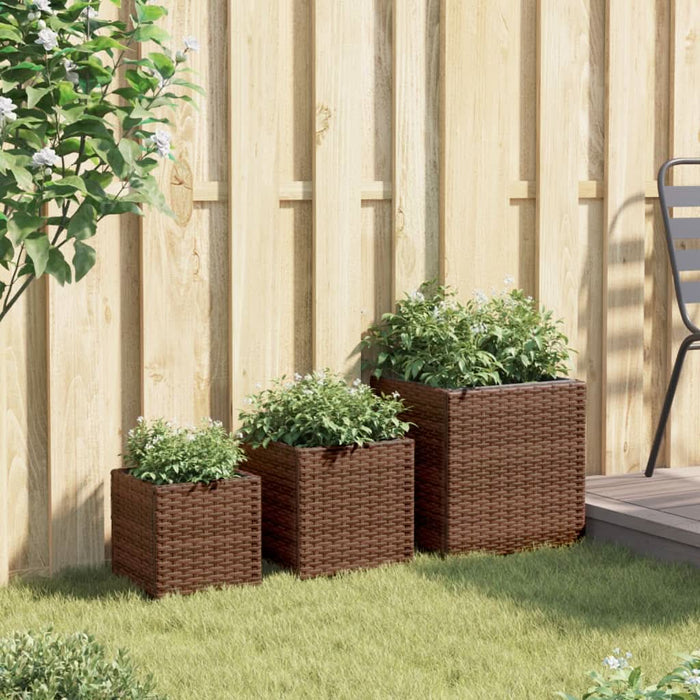Jardiniere de grădină, 3 buc., maro, poliratan - WALTI WALTI