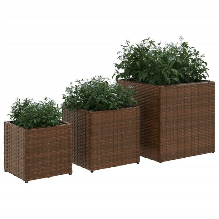 Jardiniere de grădină, 3 buc., maro, poliratan - WALTI WALTI