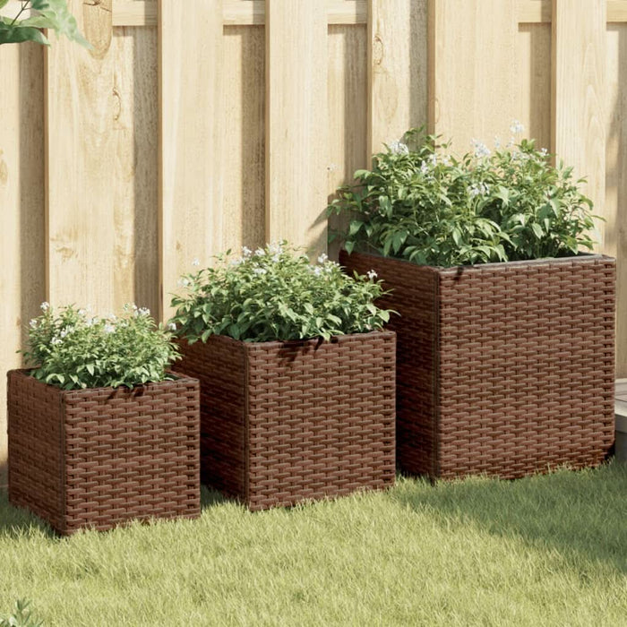 Jardiniere de grădină, 3 buc., maro, poliratan - WALTI WALTI