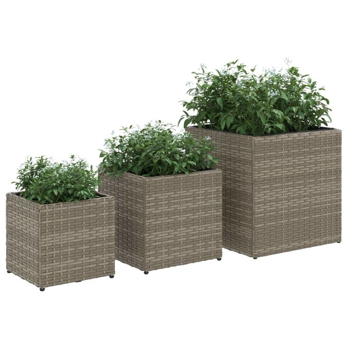 Jardiniere de grădină, 3 buc., gri, poliratan - WALTI WALTI