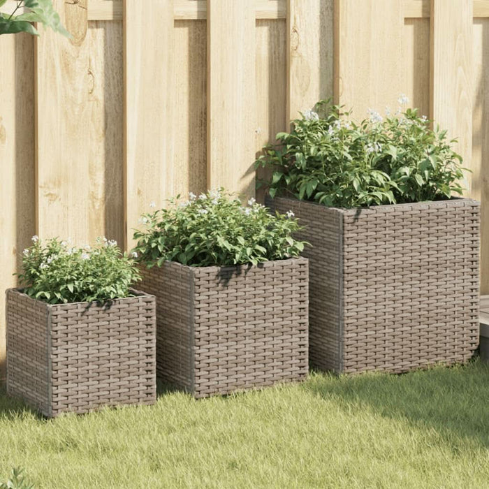 Jardiniere de grădină, 3 buc., gri, poliratan - WALTI WALTI