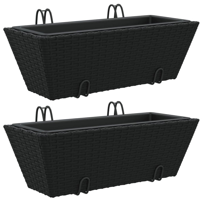 Jardiniere cu cârlige, 2 buc., negru, poliratan WALTI