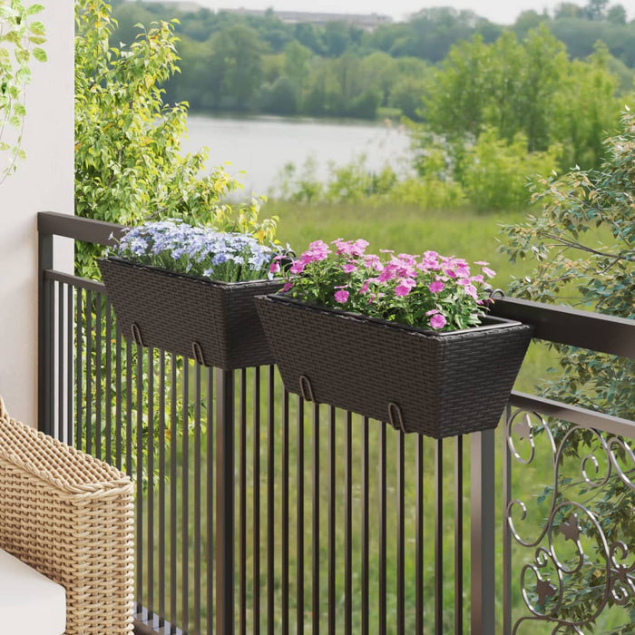 Jardiniere cu cârlige, 2 buc., negru, poliratan WALTI