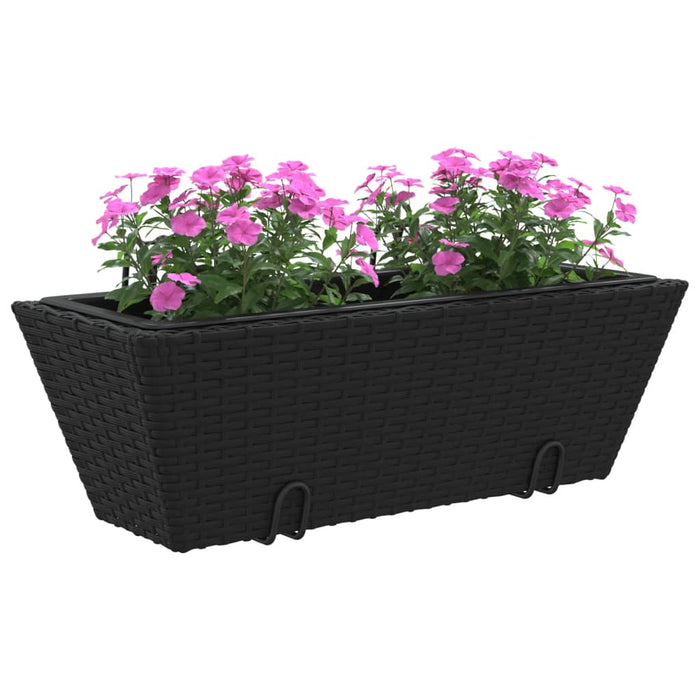 Jardiniere cu cârlige, 2 buc., negru, poliratan WALTI