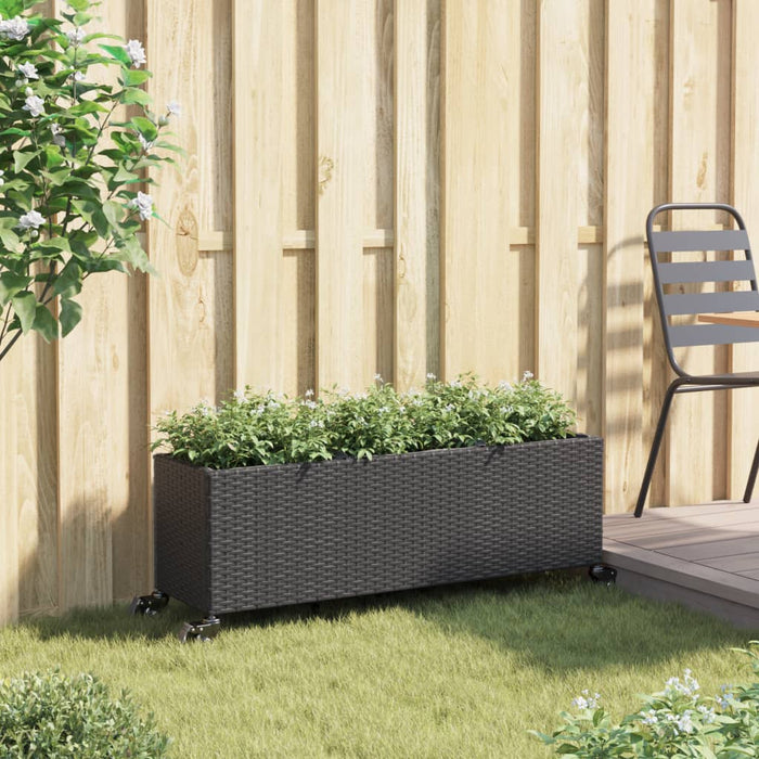 Jardinieră grădină roți/3 ghivece, negru 107x32x38 cm poliratan - WALTI WALTI