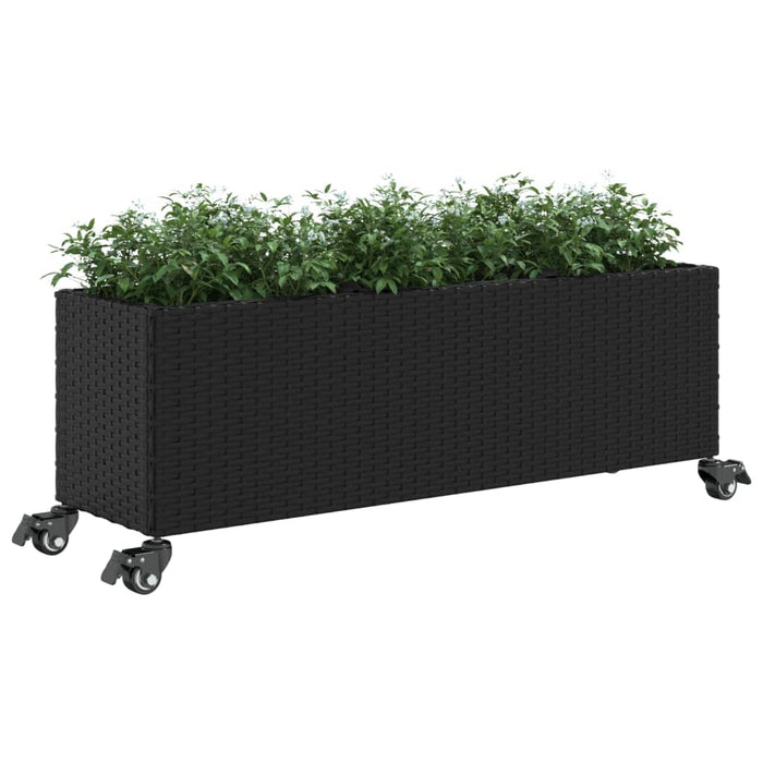 Jardinieră grădină roți/3 ghivece, negru 107x32x38 cm poliratan - WALTI WALTI