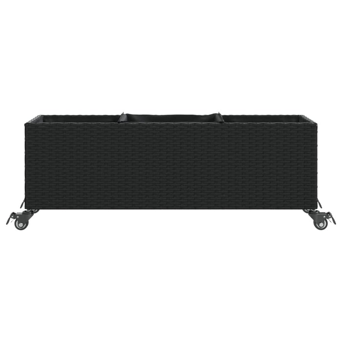 Jardinieră grădină roți/3 ghivece, negru 107x32x38 cm poliratan - WALTI WALTI