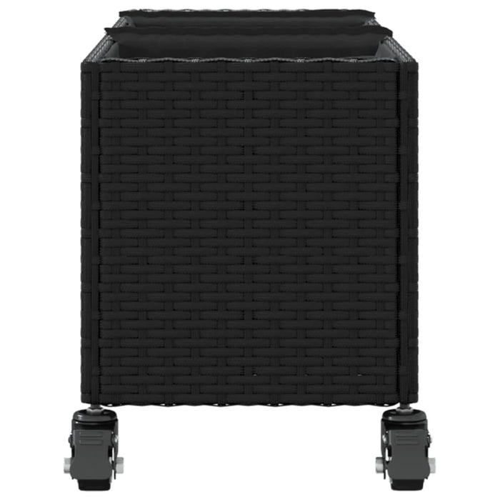 Jardinieră grădină roți/3 ghivece, negru 107x32x38 cm poliratan - WALTI WALTI
