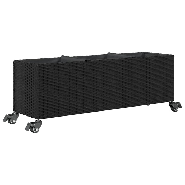 Jardinieră grădină roți/3 ghivece, negru 107x32x38 cm poliratan - WALTI WALTI