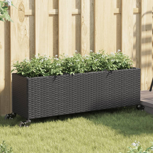 Jardinieră grădină roți/3 ghivece, negru 107x32x38 cm poliratan - WALTI WALTI